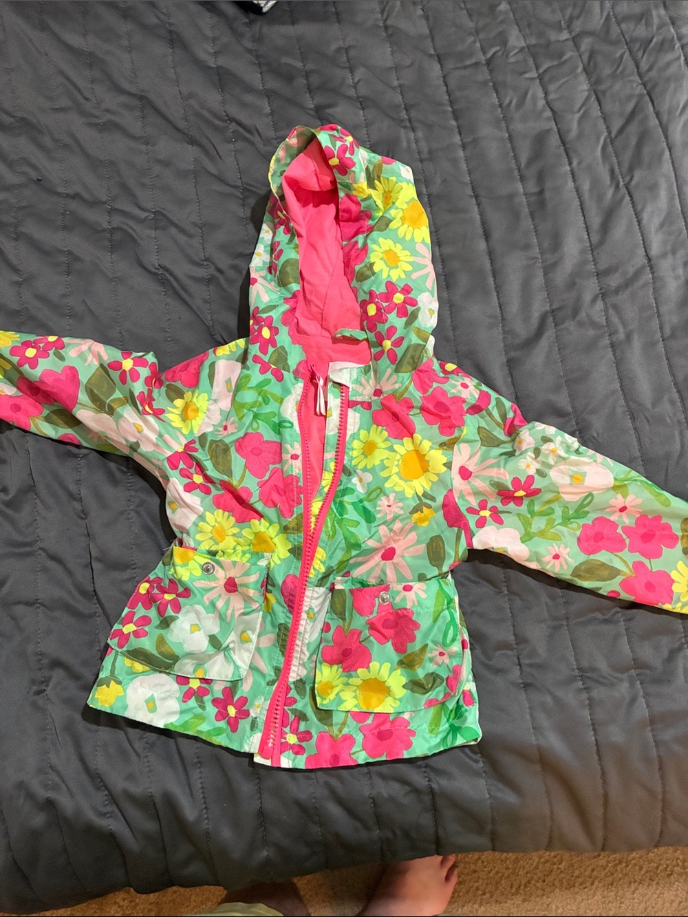 Cat & Jack Floral Hooded Raincoat - Pink, Green & Yellow